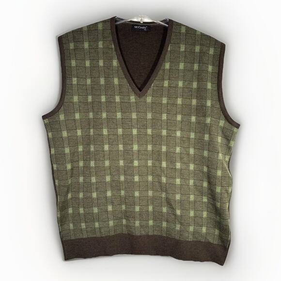 St Croix Argyle Sweater Vest Golf Sleeveless Knit Purple White Mens XL USA Made - Picture 1 of 5
